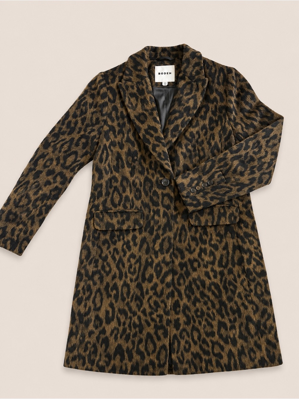 Boden Leopard Print Wool Blend Long Coat US 8R UK 12R Animal Print